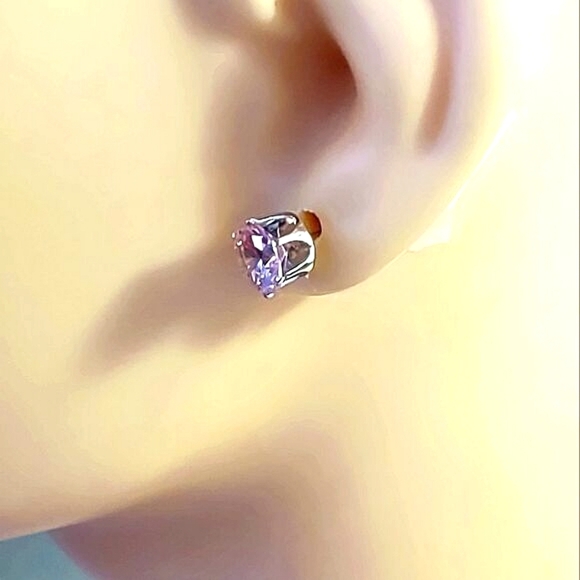 PINK ZIRCONIA SURGICAL STEEL POST 8mm STUD EARRINGS - Picture 4 of 7